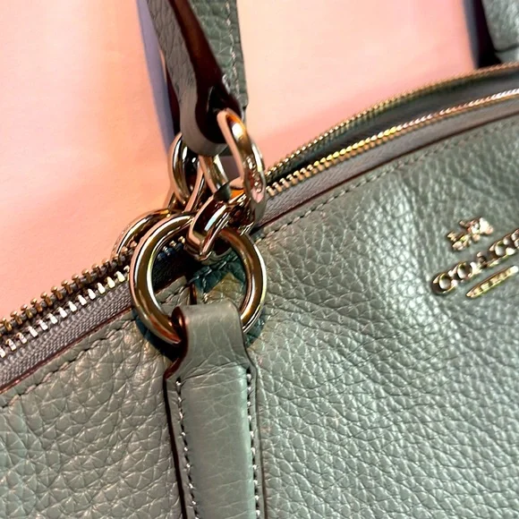 Coach Light Blue Mini Kelsey Leather Satchel Tote Bag w/ Crossbody Strap - Picture 4 of 13